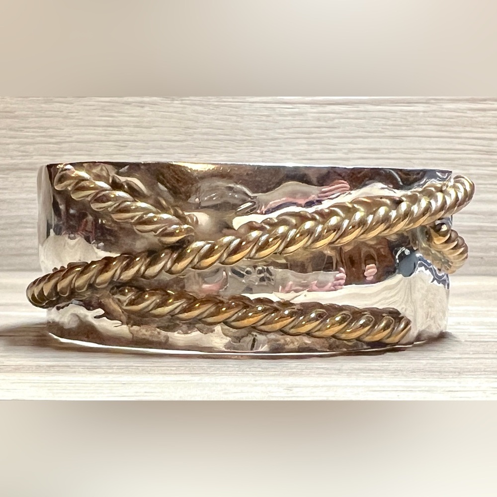 Vintage Louis Booth Sterling Silver Modernist Brass Twisted Rope Cuff Bracelet